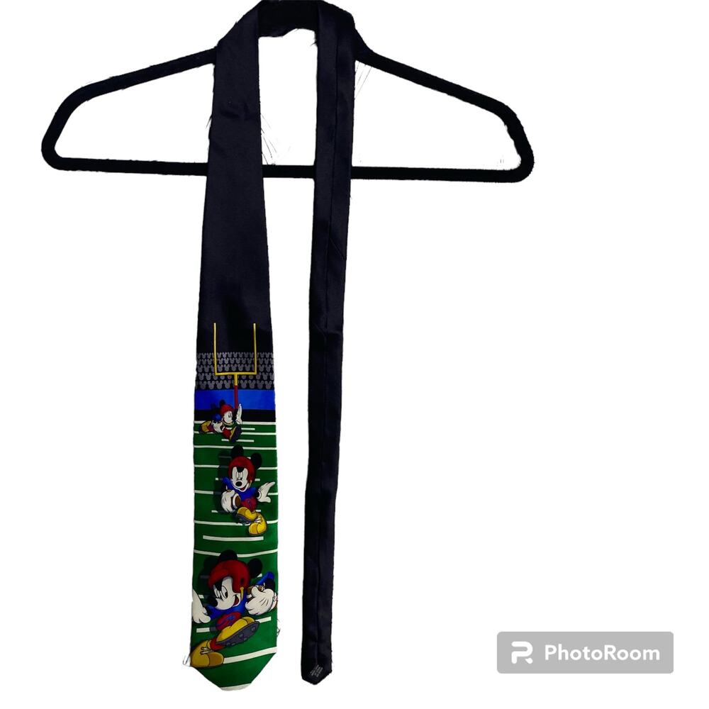 Vintage Disney Silk Tie Mickey Unlimited Mickey Mouse Playing Football Necktie